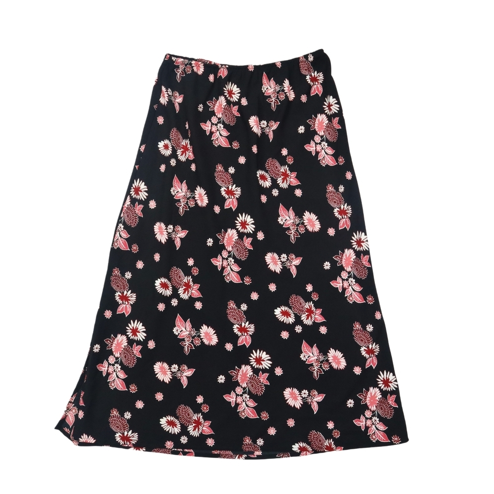Kathie Lee Black‎ Floral Pattern Long Length Skirt Size 10M Elastic Waistband